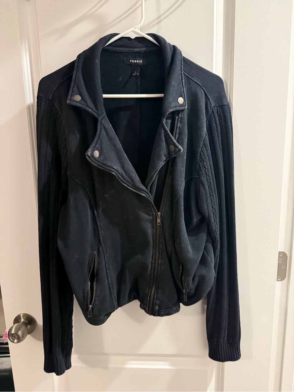 torrid Black Moto-Style Jacket with Knit Sleeves